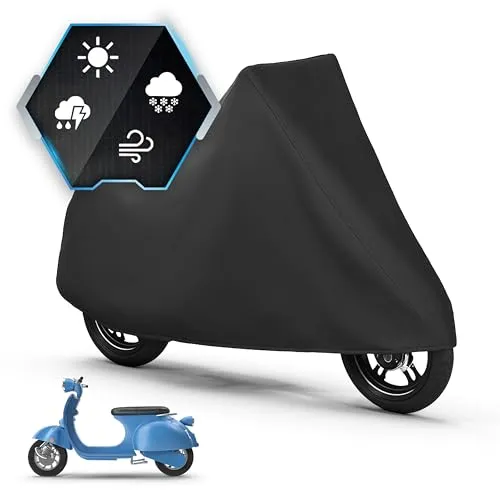 Motorrad Abdeckplane All Weather S, 100% wasserdichte Outdoor Motorrad Plane, Vespa Abdeckplane Ganz-Jahres-Schutz Zubehör Plane schwarz 185x90x110 cm