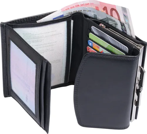 LEMONDO Damenknipsbörse aus Echt-Leder, schwarz, 10x12cm - Damen-Geldbörsen: Hochwertige Echt-Leder Börse in elegantem Schwarz, ideal für stilbewusste Frauen.