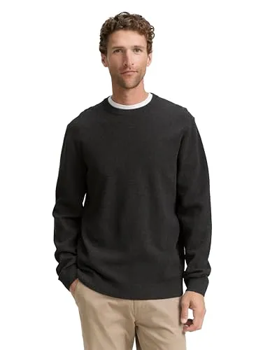 Tom Tailor Herren Rundhals Pullover STRUCTURED CREWNECK KNIT - Herren-Pullover aus 100% Baumwolle, Regular Fit, ideal für Büro und Freizeit, modisch und bequem für jeden Anlass.