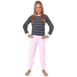 Normann Pyjama Mädchen Frottee Pyjama langarm Schlafanzug mit Bündchen blau 146/152