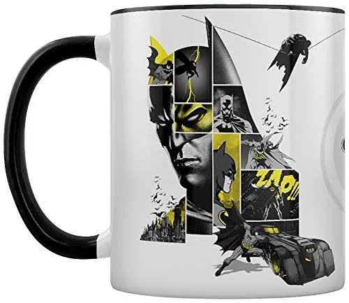 DC Comics Batman Tasse 80th Anniversary weiß/schwarz/gelb, bedruckt, 100% Keramik, Fassungsvermögen ca. 325 ml.