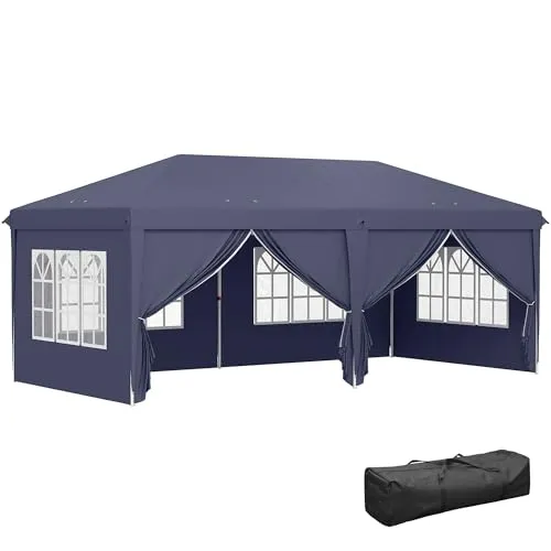 Outsunny Pavillon 6x3 m - Stabil und Winterfest - Pavillon für Garten und Camping, robust mit silberbeschichteter Plane für UV-Schutz und Nieselregen, abnehmbare Seitenwände für flexible Nutzung.