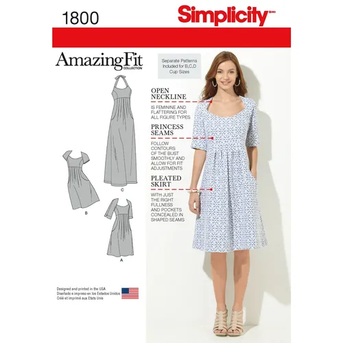 Simplicity 1800 Kleider Misses & Damen Nähen Muster Größen 10-18 & 20W-28W