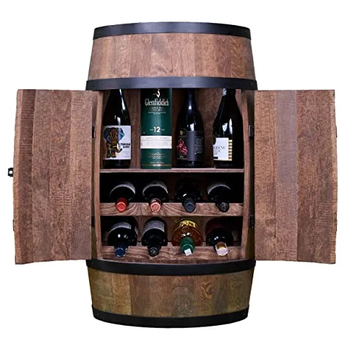 CREATIVE COOPER Weinfass Stehtisch mit Tür, Weinliegen und Regal- Alkoholschrank Flaschenregal