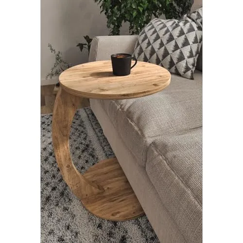 Jungengel Moderner Beistelltisch mit Rollen Kaffeetisch Couchtisch Sofatisch Holz Rund Grau Weiß (Holz)
