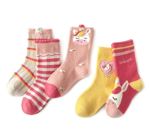 axy Mädchen Kinder Bunte Strümpfe Socken-5er (5er Pack) (DE/NL/SE/PL, Numerisch, 23, 26, 5er - Einhorn)