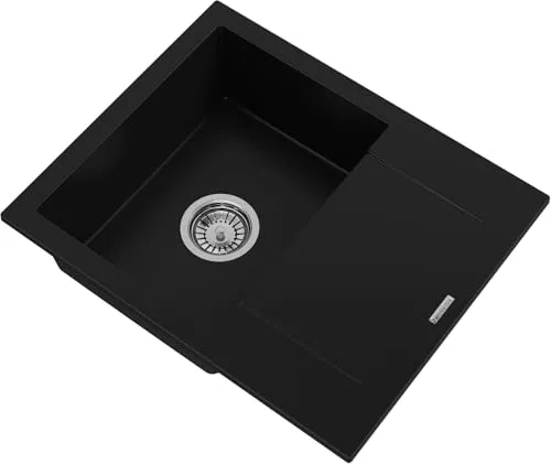 GRANITAN BELLO Spülbecken Set 47x57cm mit Siphon in schwarz von Granitan