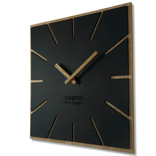 FLEXISTYLE Moderne große Wanduhr quadratisch Holz Exact ECO - Stille Wanduhren aus hochwertigem Eichenfurnier, geräuschloser Mechanismus und umweltfreundliche Materialien, ideal für Wohnzimmer und Schlafzimmer.