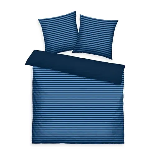 TOM TAILOR HOME Bettwäsche MEDIUM STRIPES, 3-teilig - Bettwäsche in Dark Navy & Cool Blue aus 100% Baumwolle, pflegeleicht und mit farbigem Markenreißverschluss. Ideal für ein stylisches Schlafzimmer!