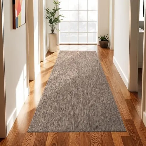 TT Home Teppich Für Outdoor Küchenteppich Balkon Terrasse Unifarbenes Design Modern, Farbe: Taupe, Größe:80x150 cm