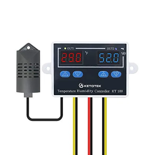 KETOTEK Digitaler Temperatur Feuchtigkeit Regler 230V - SPS-Prozessoren mit doppeltem Ausgang zur gleichzeitigen Regelung von Temperatur und Luftfeuchtigkeit, ideal für Inkubatoren und Heimgebrauch.