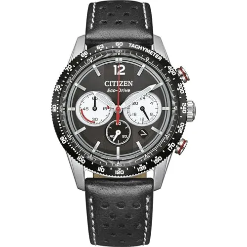 Citizen Eco-Drive Herrenuhr Racing Chronograph Schwarz CA4717-06E - Elegante Herrenuhr mit robustem Edelstahlgehäuse und schwarzem Lederarmband. Der Solar-Chronograph bietet präzise Zeitmessung und stilvolle Funktionalität für jeden Anlass.