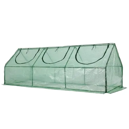 Aoodor Mini-Gewächshaus 2,7 x 0,9 x 0,9 m mit 2 Reißverschlusstüren, Grün | Wasserabweisend und UV-Geschützt für Blumen, Gemüse und Kräuter
