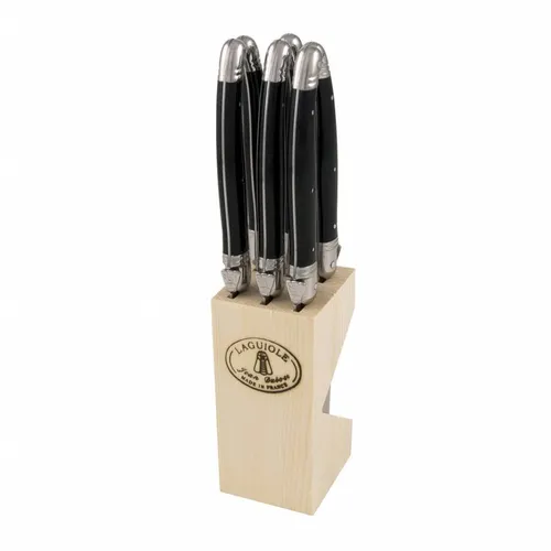 LAGUIOLE basic: Steakmesser-Set, 6-tlg., Edelstahl, Griffe Schwarz, in Holzblock