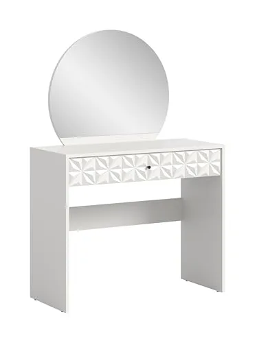 furnling Schminktisch Prima, Make-Up Tisch mit Spiegel und 1 Schublade, 90 cm Breite, Weiß