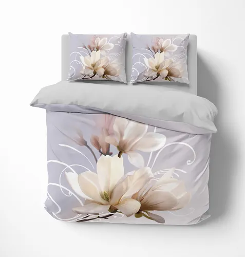 3D Bettwäsche Magnolia Blume Bettbezug-Set 135x200 + Kissenbezug 80x80 cm Wendebettwäsche 2 Teilig mit Reißveschluss