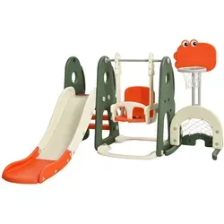 Costway 6-in-1 Spielplatz für Kinder, Orange, vielseitig & sicher