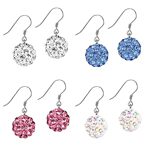 Bo Win 4 Paare 925 Sterling Silber Ohrringe Silber Ohrhänger mit Kristall Kugel Ohrringe Silber Ohrringe Set Ohrringe Hängend für Damen Mädchen