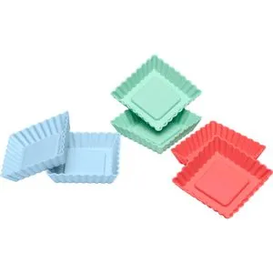 Lurch Backform FlexiForm Tortelett Quader 83015, aus Silikon, 9,2 x 9,2 x 2 cm, pastellfarben, Tarteform, 6 Stück