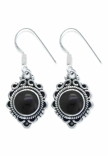 Echt Silber Ohrringe für Damen Onyx Edelstein schwarz hängend, ausgefallen, Geschenk (MOH-071-03)