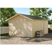 Blockbohlengarage SKAN HOLZ Varberg 1 - 370 x 525 cm natur - Gartenhäuser, Geräteschuppen & Carports - Robuste Blockbohlengarage mit Satteldach, ideal zum Schutz Ihrer Fahrzeuge und Geräte.
