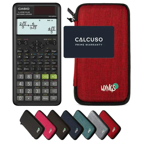 CASIO fx-87DE Plus 2nd Edition mit WYNGS Schutztasche Rot - Taschenrechner für naturwissenschaftlichen Unterricht mit natürlichem Display und Solar-Batteriebetrieb. Inklusive robuster WYNGS Schutztasche für optimalen Schutz.