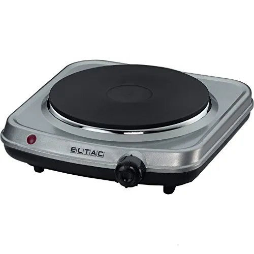 ELTAC Einzelkochplatte EK 18 - Stufenlos regelbare Gussheizplatte mit Überhitzungsschutz - Kochfeld in Silbermetallic mit hochwertiger Gussheizplatte (180 mm Ø) und 1500 W Leistung, ideal für sicheres und flexibles Kochen.