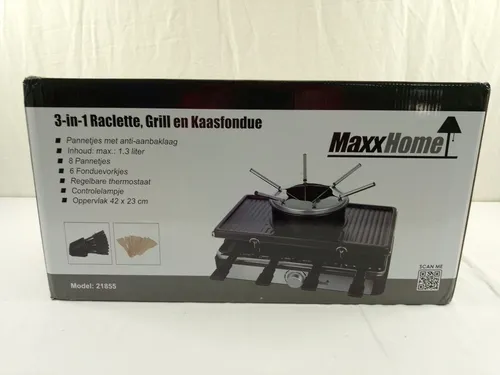 Maxxhome Raclette Grill mit Fondue 8 Personen Schwarz Silber