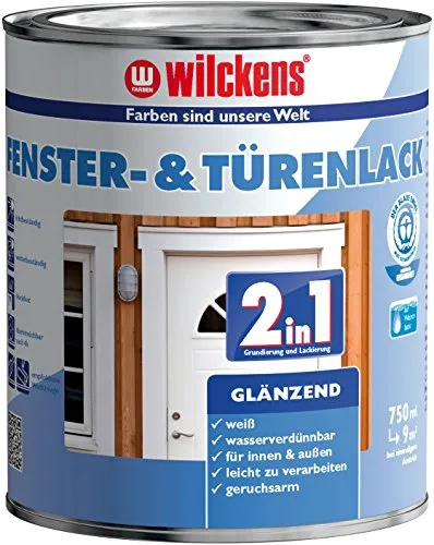 Wilckens 2in1 Türen und Fensterlack weiß inkl. Pinsel - Lacke für Innen und Außen, wasserverdünnbar und schnell trocknend. Ideal für eine einfache Grundierung und Lackierung in einem Schritt, sehr gut deckend und schadstoffarm (Blauer Engel).