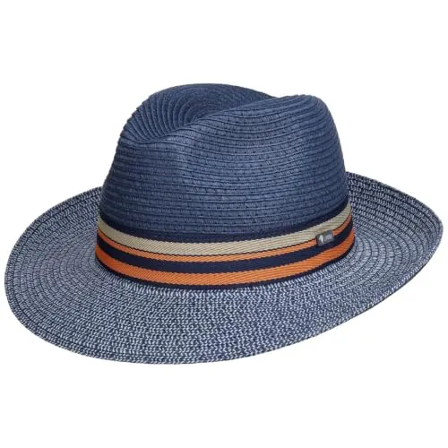 Lipodo Corinaldo Bogart Strohhut Vielfarbig Made in Italy Herren Frühjahr Sommer Luftiger Sonnenhut dunkelblau XL (60-61 cm)