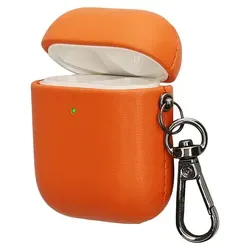 kwmobile Kunstleder Hülle für Apple Airpods 1 & 2 Case - Slim Cover mit Karabiner - Kopfhörer Tasche - Etui in Orange - Orange