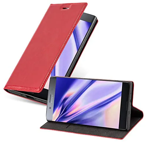 Cadorabo Hülle kompatibel mit Sony Xperia XZ1 COMPACT aus Premium Kunst Leder Flip Klappbare Stoßfeste Magnetische [Standfunktion] [Kartenfächern] Cover Hülle für Sony Xperia XZ1 COMPACT Tasche in Rot
