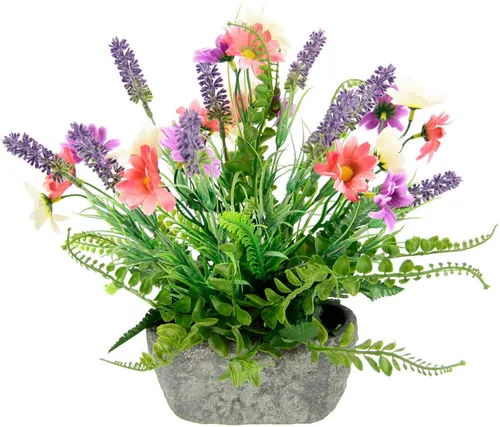 Kunstpflanze Margeriten/Lavendel von I.GE.A., 30 cm - Kunstpflanze für dekorative Wohnraumgestaltung, pflegeleicht und ideal für Wohnzimmer oder Diele, authentisch nachgebildete Blüten und detailreicher Topf.