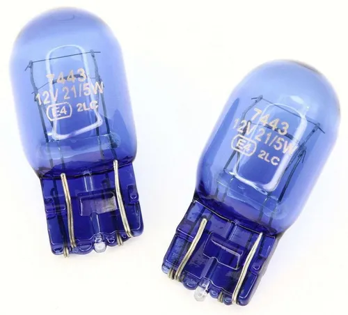 T20 Lampe 2 Faden 12V blau 21/5 Watt 7443 Xenon weiß Standlicht Tagfahrlicht 2 x