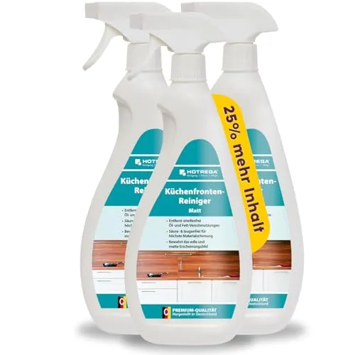 HOTREGA® Küchenfronten-Reiniger matt - Küchenreiniger für matte Oberflächen, säure- und laugenfrei, entfernt effektiv Öl- und Fettverschmutzungen und bewahrt das edle matte Erscheinungsbild.