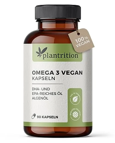 plantrition Omega 3 Vegan hochdosiert – Algenöl 1500mg Omega 3 pro Tagesdosis – 90 Softgel Kapseln – Verpackung kann variieren