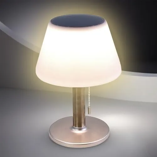 Spetebo LED Solar Tischlampe warm weiß silber - 27 x 19 cm - Outdoor Garten Deko Leuchte mit 3 Helligkeitsstufen - Solarleuchte Tisch Beleuchtung kabellos für Außen wasserfest