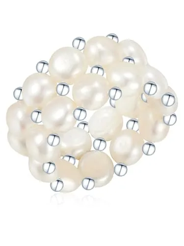 Valero Pearls Damen-Perlenring mit Süßwasser-Zuchtperlen - Eleganter Perlenring mit elastischem Design für perfekte Passform, aus anlaufgeschütztem 925er Sterlingsilber und echten Süßwasser-Zuchtperlen - ideal für Schmuckliebhaberinnen.