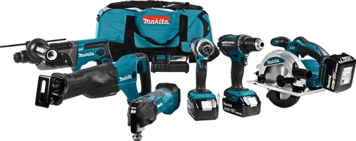 Makita DLX6038T Elektrowerkzeug Set - Umfangreiches 6-teiliges Elektrowerkzeug Set für Profi-Handwerker, inklusive Akku-Bohrschrauber und Schlagbohrer für vielseitige Anwendungen.