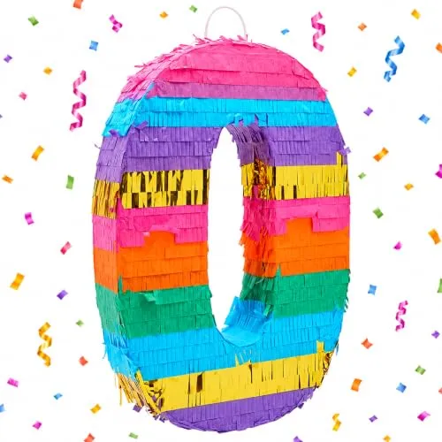 Blue Panda Regenbogen-Piñata Nummer 0, Schmetterling-Design, 29 x 41,9 x 7,6 cm, mehrfarbig, leicht zu befüllende Wellpapierkonstruktion, Geburtstagsfeiern und Regenbogen-Partyzubehör