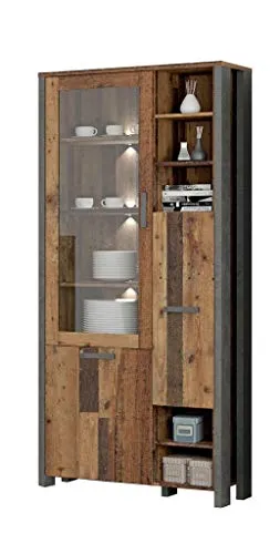 Vitrine Clif - Vintage Vitrinenschrank in old wood Beton dunkelgrau - Schränke & Wandschränke - Stilvolles Design im Vintage-Look, ideal für Esszimmer oder Wohnzimmer. Mit Türen und viel Stauraum, perfekt zur Präsentation Ihrer Lieblingsstücke.