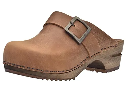 Sanita Urban Offener Clog | Handgemachte Leder-Holzclogs für Damen | EU 42 - Clogs für Damen: Hochwertige handgefertigte Leder-Holzclogs mit anatomisch geformtem Fußbett für maximalen Komfort und natürliche Temperaturregulierung.