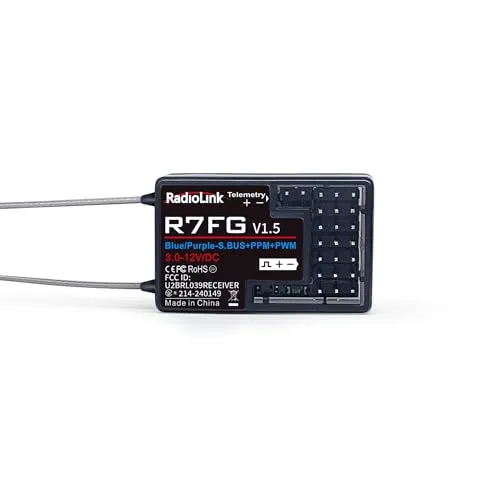 Radiolink R7FG RC Empfänger 2.4 Ghz Gyro-integriert 7 Kanäle mit Spannung-Telemetrie 600m Reichweite für Autos Boote kompatibel mit RC8X/RC6GS V3/RC4GS V3/T8FB/T8S/T16D/T12D
