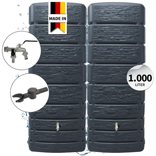 4rain SLIM STONE DECOR Regentonnen Wandtank-SET 1000 Liter graphite grey