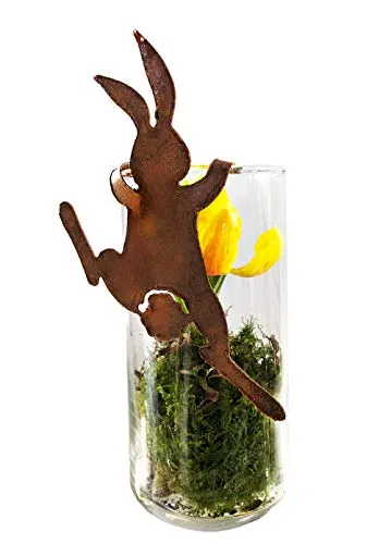 itsisa Rostfigur Hase zum Einhängen im Rost Design H: 21cm - Gartenstecker, Osterhase für den Garten, Frühlingsdeko