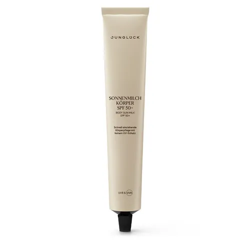 JUNGLÜCK Sonnenmilch Körper SPF 50+ - Sonnenschutzmittel für den ganzen Körper mit hohem SPF 50+. Zieht schnell ein, schützt zuverlässig vor UV-Strahlung und ist frei von Mikroplastik und schädlichen UV-Filtern.