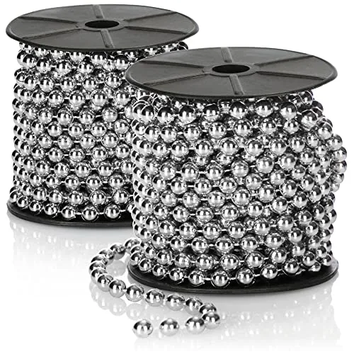 COM-FOUR® 2X Perlengirlande für den Weihnachtsbaum - Christbaumschmuck Perlenband - Weihnachtsdekoration - Hochzeitsdekoration - silberfarben 20 m