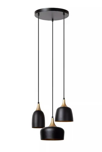Licht-Erlebnisse Pendelleuchte KARU, ohne Leuchtmittel, Aluminium E14 B: 30 cm H: max. 156,5 cm in Schwarz Gold 3-flammig
