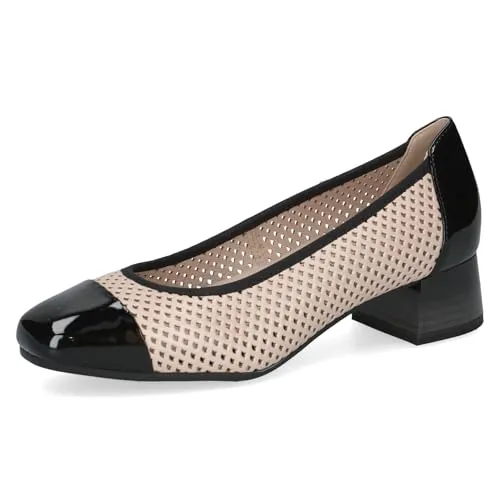 CAPRICE Damen Pumps mit Absatz, Beige (BEIGE/Black), 40 - Elegante Damen Pumps mit 4 cm Blockabsatz und AIRMOTION-Technologie für federleichtes Gehen. Das herausnehmbare Wechselfußbett ermöglicht individuelle Anpassung für optimalen Tragekomfort.