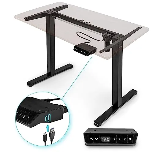 Duronic TM51 BK Schreibtisch - Höhenverstellbarer Schreibtisch für Home-Office, mit elektrischer Höhenverstellung bis 118 cm und 3 Speicherplätzen für individuelle Einstellungen. Ideal für komfortables Arbeiten im Sitzen oder Stehen.